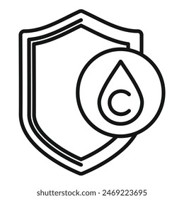 Black and white line art icon of a shield with a water droplet symbol
