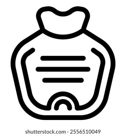 Black and white line art icon of a hot water bottle, offering a simple yet effective solution for pain relief and relaxation