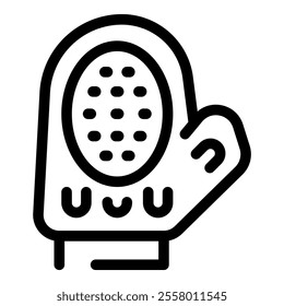 Black and white line art icon of a silicone oven mitt, emphasizing the heat resistant properties for safe handling of hot cookware