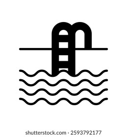 Black and White Line Art Icon of a Swimming Pool Ladder