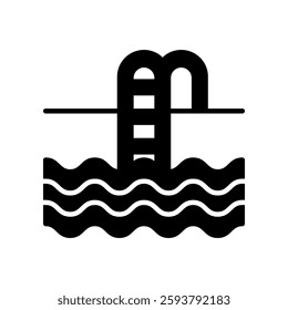 Black and White Line Art Icon of a Swimming Pool Ladder