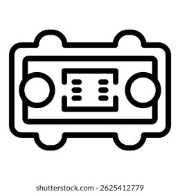 Black and white line art icon of a portable radio with speaker, antenna, and control buttons