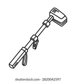 Black and white line art icon of an extendable selfie stick monopod.