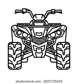 Black and white line art icon of an off-road ATV quad bike.