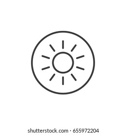 Black and white line art icon of sun in the round frame