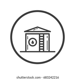 Black and white line art icon of storage for fuel in the round frame