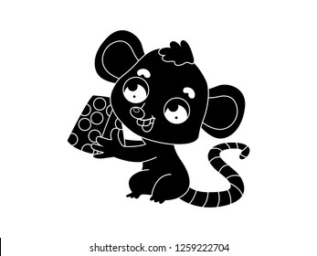 black and white line art, illustration of silhouette vector mouse