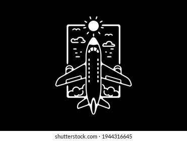 Black and white line art illustration of plane