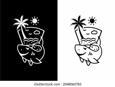 Black and white line art illustration of shark design