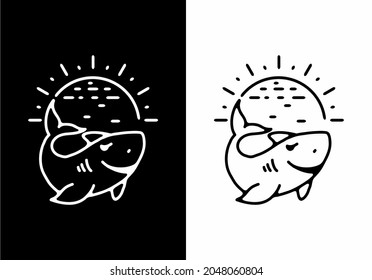 Black and white line art illustration of shark design