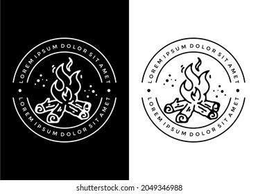 Black and white line art illustration of bonfire design