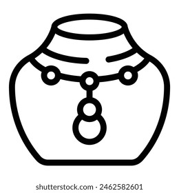 Black and white line art illustration of a necklace adorning a ceramic pot