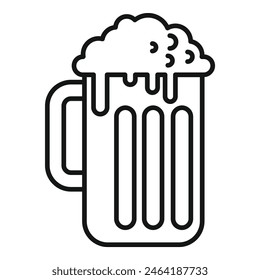 Black and white line art illustration of a full beer mug with frothy overflow