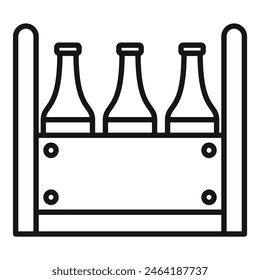 Ilustración de arte en blanco y negro de un clásico carrito de cerveza de madera que sostiene tres botellas