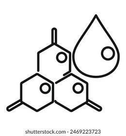 Black and white line art illustration of honeycomb cells with a water drop