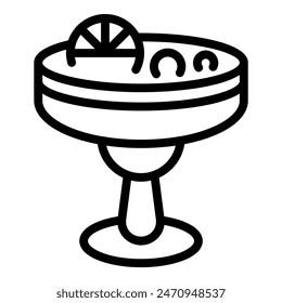 Black and white line art illustration of a margarita cocktail with a lime slice garnish