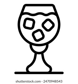 Black and white line art illustration of a whiskey glass with stylized ice cubes