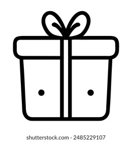 Black and white line art illustration of a gift box with a bow. Vector illustration