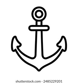 Black and white line art illustration of a nautical anchor. Vector illustration