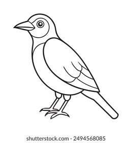 Black and white line art illustration of a bird silhouette on a plain white background.
