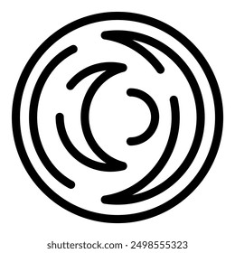 Black and white line art illustration of an abstract element rotating inside a circle, a versatile graphic for various design projects