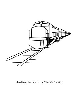 a black and white line art illustration of a train, intricate, detailed locomotive, highly detailed mechanical parts, engineering blueprint style, technical drawing ,minimalist design