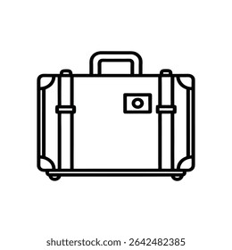 Black and White Line Art Illustration of a Vintage Suitcase with a Handle and Buckles A Simple Graphic Design Element Depicting a Retro Travel Bag Ideal for Websites Logos and