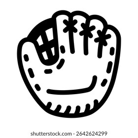 Black and white line art illustration of baseball glove. Clipart image isolated on background.