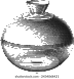 A black and white line art image of a round-bottomed flask or bottle.