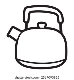 black and white line art of kitchen utensils, simple teapot