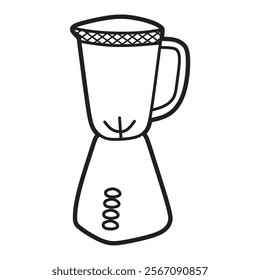 black and white line art of kitchen appliances, side view of blender