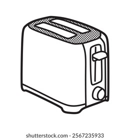 black and white line art of kitchen utensils, simple toaster