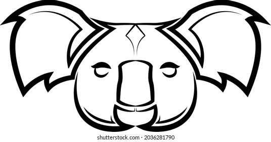 Black and white line art of 
koala bear head. Good use for symbol mascot icon avatar tattoo tribal T Shirt logo or any design. 