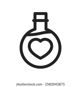 Black and White Line Art of Love Potion With Heart Symbol