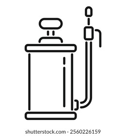 Black and white line art of a manual pump sprayer, ideal for gardening, agriculture, and plant care