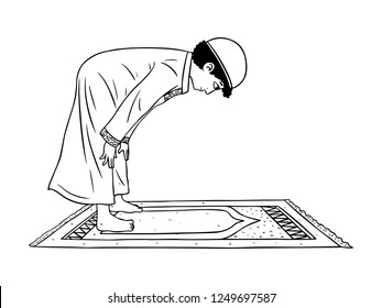 black and white line art, men are praying