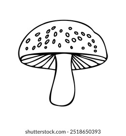 Black and white line art of a mushroom. Simple and minimalist design perfect for nature-inspired themes, food illustrations, botanical art, and fall season designs.