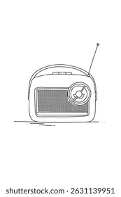 Black and white line art Old radio object .Retro radio