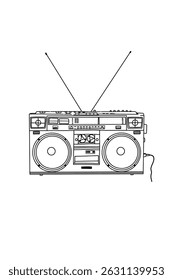 Black and white line art Old radio object .Retro radio