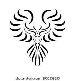 Black and white line art of phoenix bird with beautiful wings. Curl floral ornament decoration. Good use for symbol, mascot, icon, avatar, tattoo, T Shirt design, or any design you want.