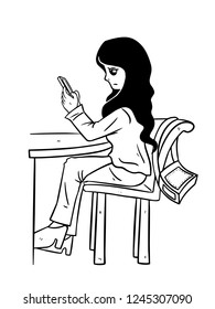 black and white line art playing mobile