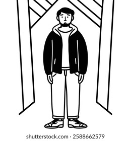 Black and White Line Art Portrait of a Man