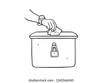 black and white line art put money in the box