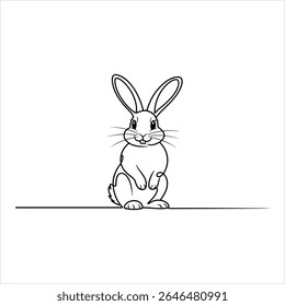 Black and white line art of a rabbit sitting bunny