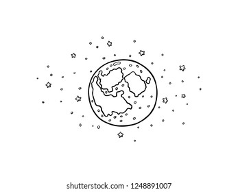 black and white line art, round earth sketch