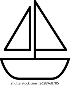 Black and White Line Art Sailboat Icon Illustration