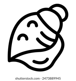 Black and white line art of a seashell with a spiral pattern, often found on beaches