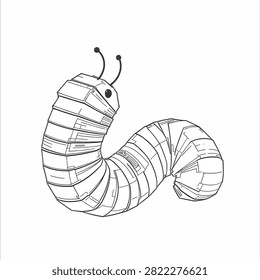 Black and white line art of a segmented caterpillar with antennae