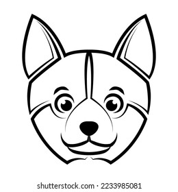 Black and white line art of shiba dog head. Good use for symbol, mascot, icon, avatar, tattoo,T-Shirt design, logo or any design.