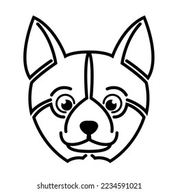 Black and white line art of shiba dog head. Good use for symbol, mascot, icon, avatar, tattoo,T-Shirt design, logo or any design.